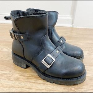 Xelement Black Hevy Duty Leather Motorcycle Boots Men's Size 8.5 Zip-Up Buckles